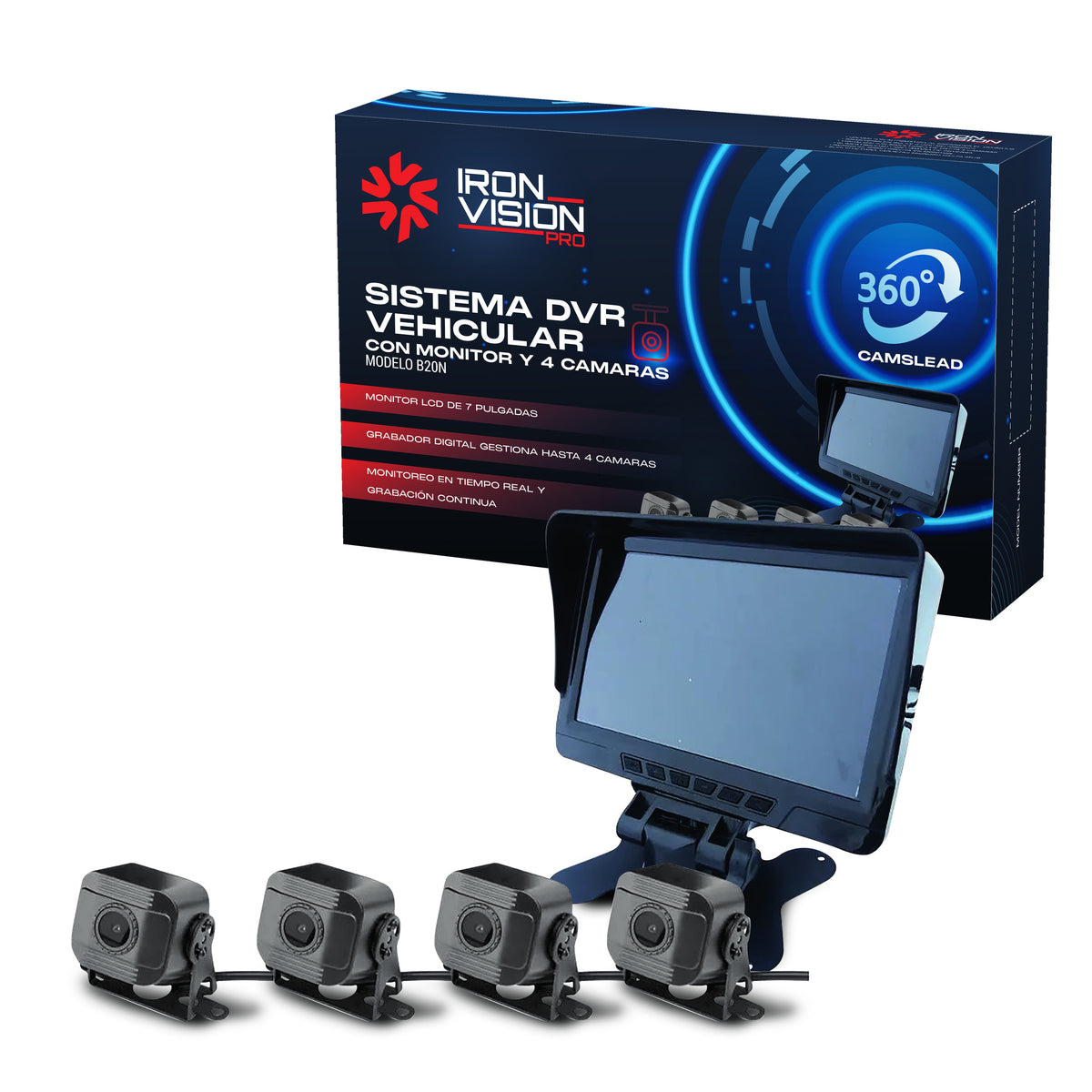 Kit DVR para Camión Iron Vision Pro B20N — Monitor 7" y 4 Cámaras