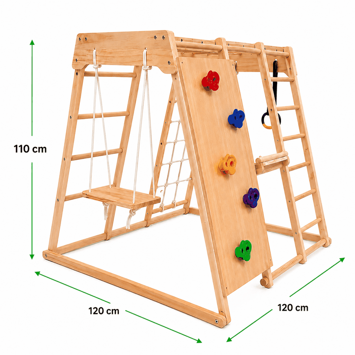 Climby Play® — Parque Infantil Montessori de Madera con Escalada y Resbalín