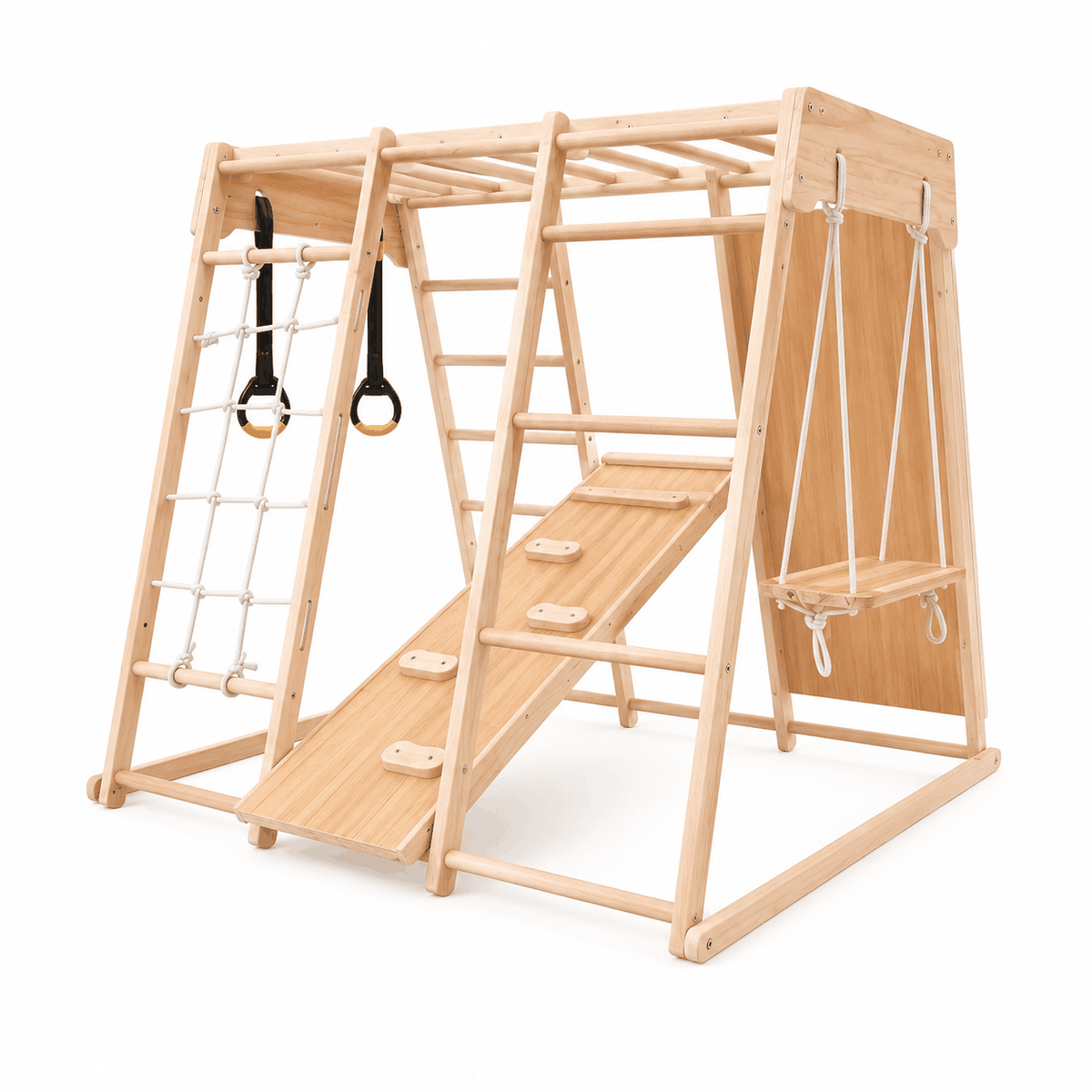 Climby Play® — Parque Infantil Montessori de Madera con Escalada y Resbalín