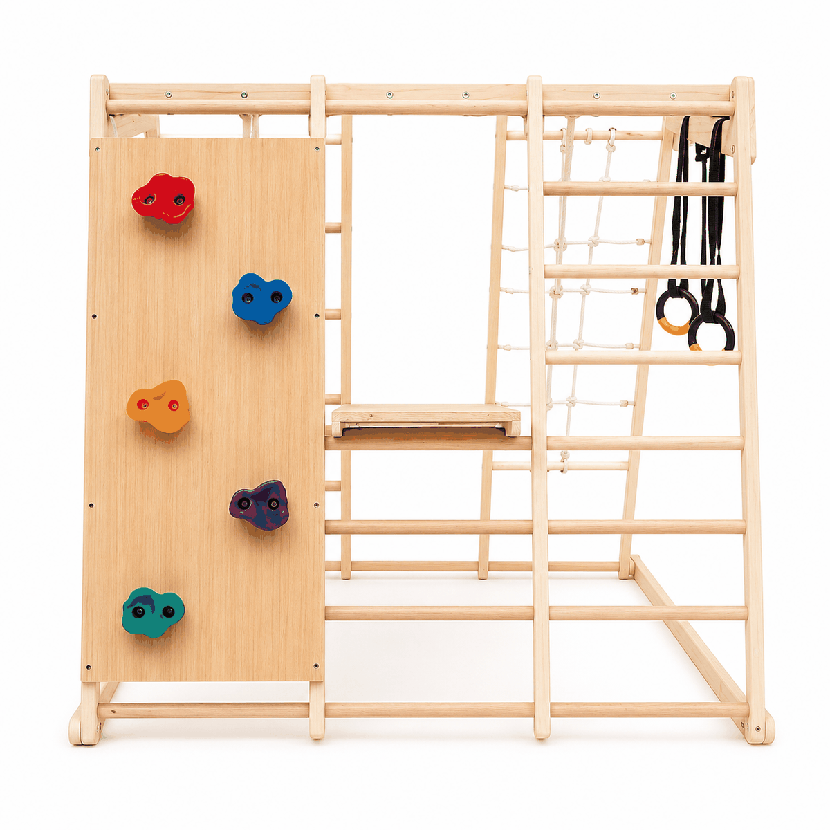 Climby Play® — Parque Infantil Montessori de Madera con Escalada y Resbalín