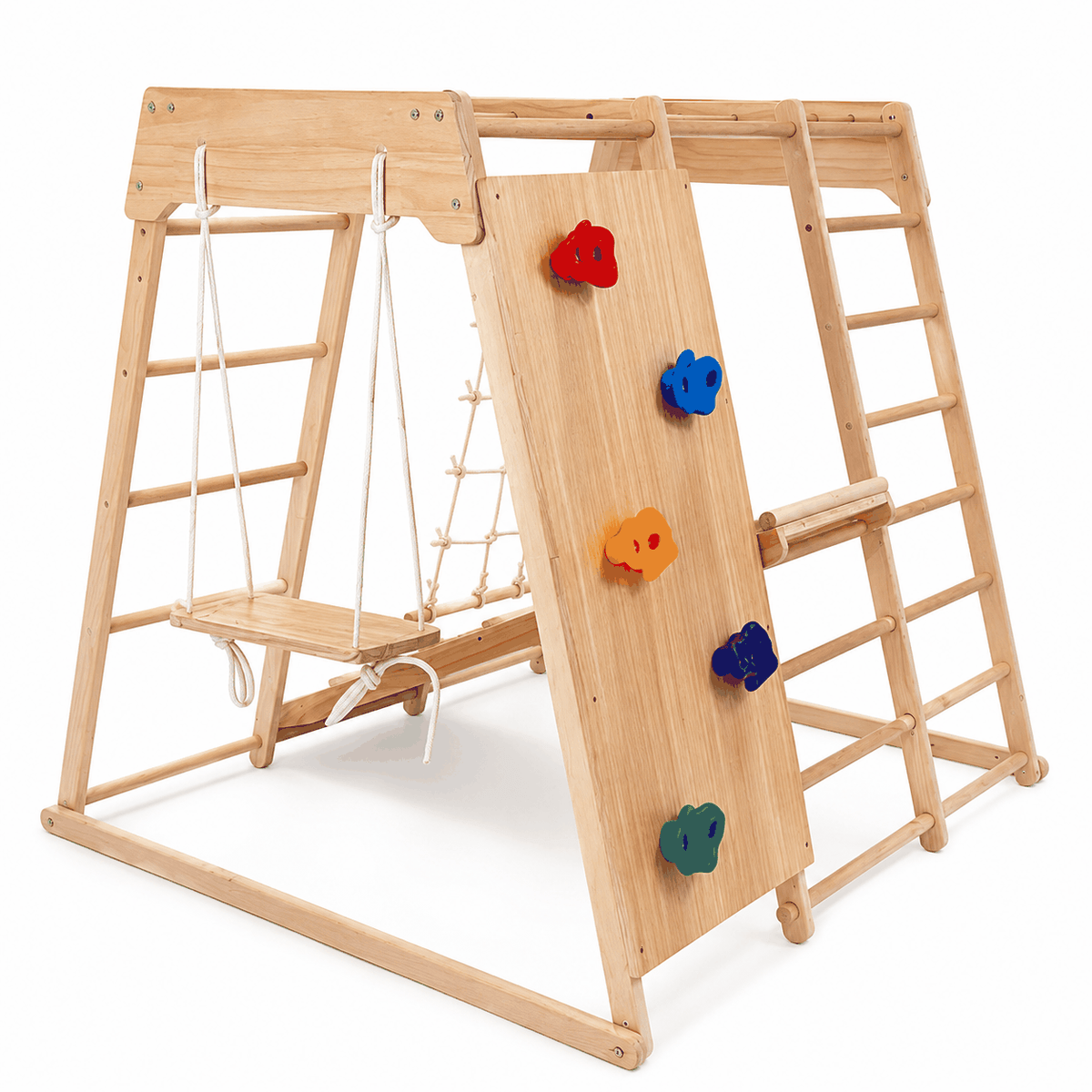 Climby Play® — Parque Infantil Montessori de Madera con Escalada y Resbalín