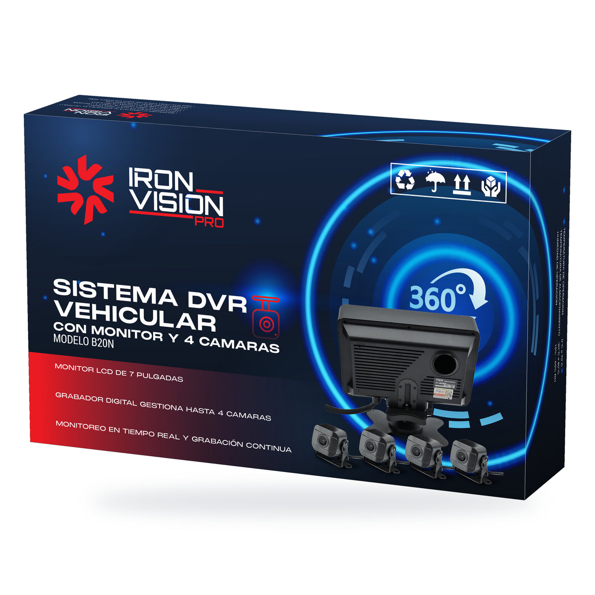 Kit DVR para Camión Iron Vision Pro B20N — Monitor 7" y 4 Cámaras