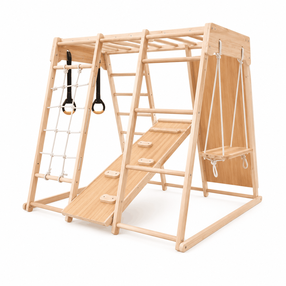Climby Play: parque Montessori de madera con escalada y resbalín