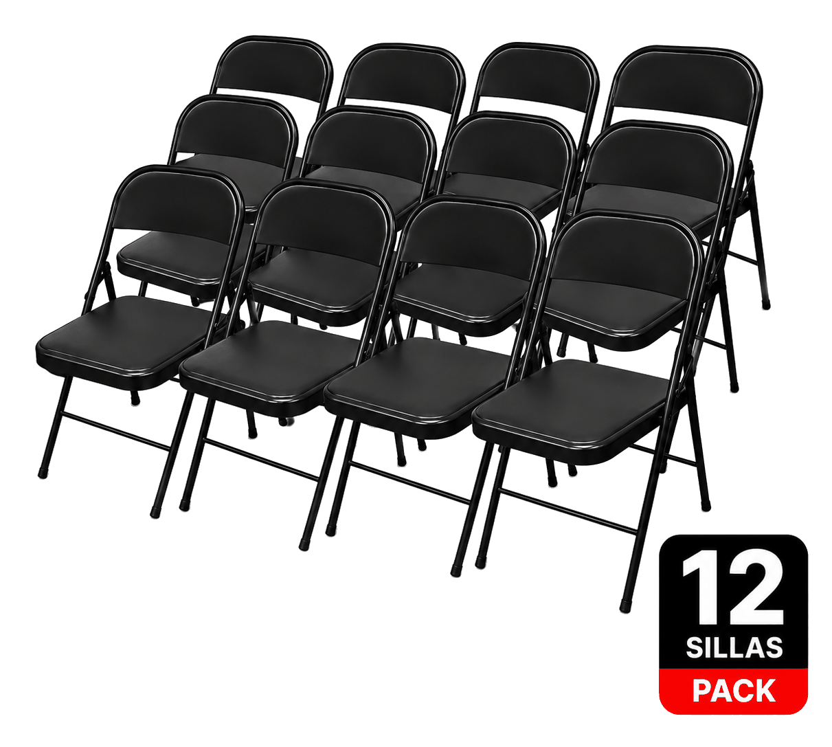 Pack de doce sillas plegables negras